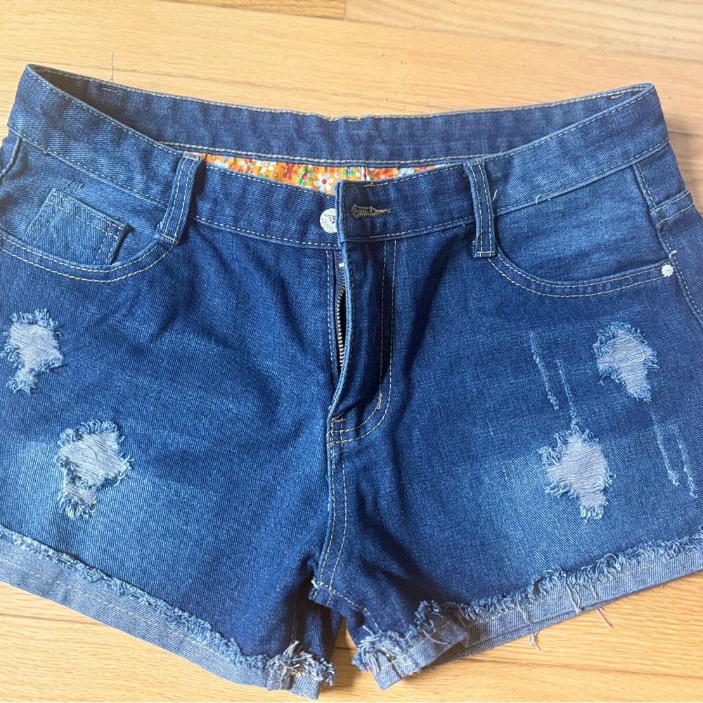 Classic Blue Distressed Jean Shorts